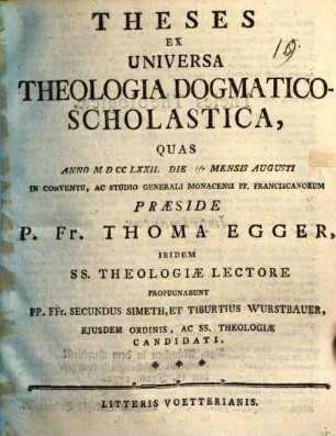 Theses ex universa theologia dogmatico-scholastica