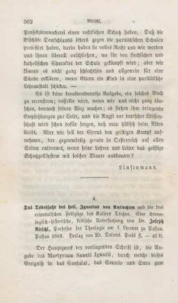 502-510 [Rezension] Hirschl, Joseph, Das Todesjahr des heiligen Ignatius von Antiochien