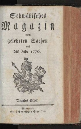 Schwäbisches Magazin von gelehrten Sachen auf das Jahr 1776, Neuntes Stück