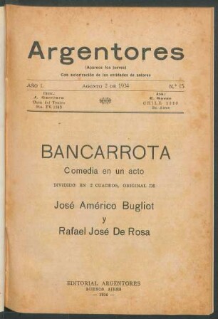 1934001500: Bancarrota : comedia en un acto : dividido en 2 cuadros