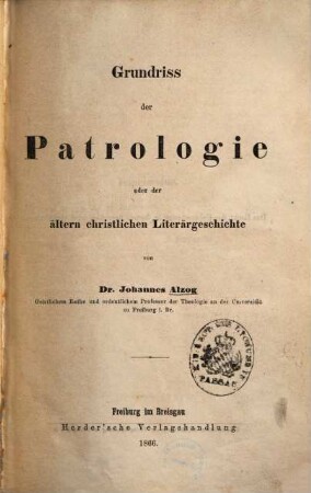 Grundriss der Patrologie oder der ältern christlichen Literärgeschichte