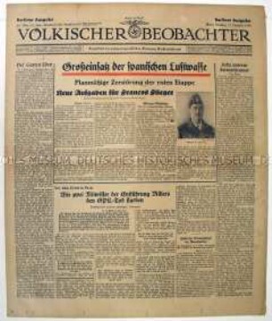 Fragment der Tageszeitung "Völkischer Beobachter" u.a. zum Einsatz der Luftwaffe im Spanischen Bürgerkrieg