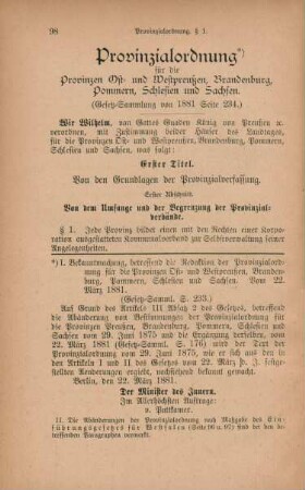 III. Provinzialordnung für die Provinzen Ost- und Westpreußen, Brandenburg, Pommern, Schlesien und Sachsen.