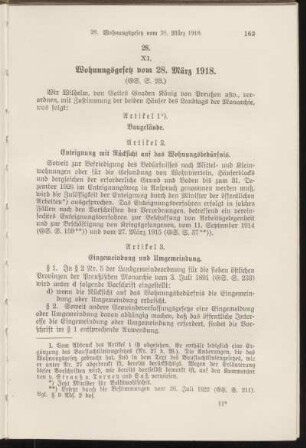 XI. Wohnungsgesetz vom 28. März 1918.