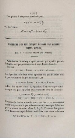 Problème sur une conique passant par quatre points donnés.