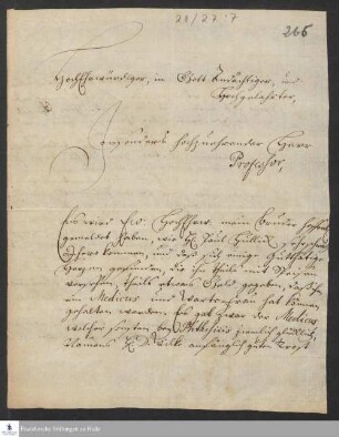 Brief von Gottfried Pietschmann an August Hermann Francke.