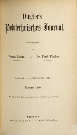 Dingler's polytechnisches Journal. 232, 232. 1879