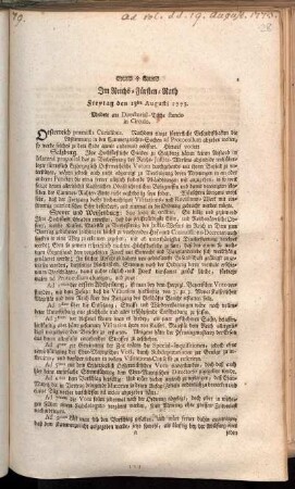 Im Reichs-Fürsten-Rath Freytag den 13ten Augusti 1773. Meldete am Directorial-Tische stando in Circulo