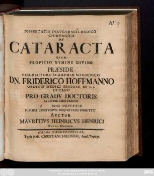 Dissertatio Inavgvralis Medico-Chirvrgica De Cataracta
