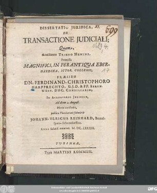 Dissertatio Iuridica, De Transactione Iudiciali