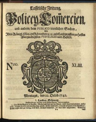 Nro. XLIII, Montags, den 22. Octob. 1742