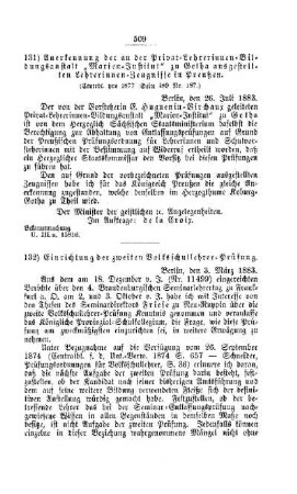 Einrichtung der zweiten Volksschullehrer-Prüfung : [IV. Seminare, etc, Bildung der Lehrer und deren persönliche Verhältnisse]