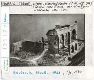 Marbach: Ehemalige Klosterkirche. Modell der Ruine der einstigen Vorkirche von Nordosten