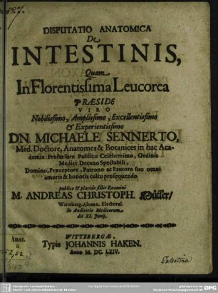 Disputatio Anatomica De Intestinis