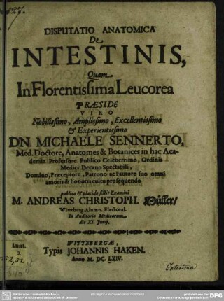 Disputatio Anatomica De Intestinis