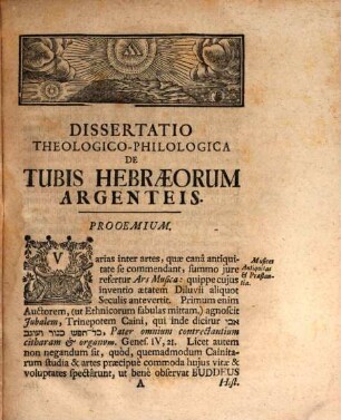 Hilkôt ḥaṣôṣrôt seu dissertatio theologico-philologica de tubis Hebraeorum argenteis