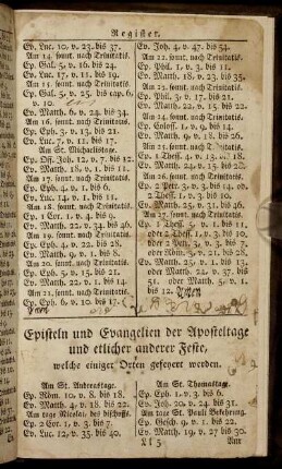 Episteln und Evangelien der Aposteltage und etlicher anderer Feste, welche einiger Orten gefeyert werden.