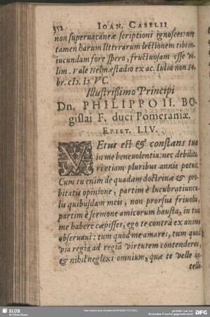 Illustrißimo Principi Dn. Philiippo II. Bogistai F. duci Pomeraniae. Epist. LIV.