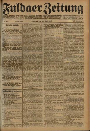 Erste Ausgabe vom Samstag, den 10. April 1915.