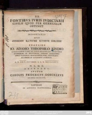 De Fontibvs Ivris Ivdiciarii Civilis Qvod Per Germaniam Obtinet