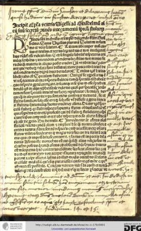 Incipit epistola veteris Vigelli ad Guilhelmum amicum suum secretum continens integumentum speculi stultorum.