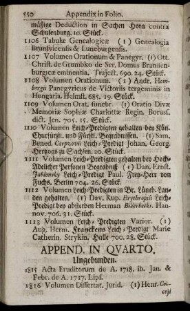 Appendix in Quarto. Ungebunden.