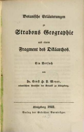 Botanische Erläuterungen zu Strabons Geographie und einem Fragment des Dikäarchos : Ein Versuch