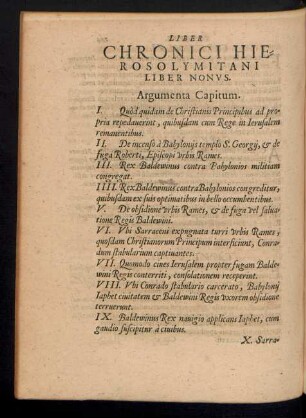 Chronici Hierosolymitani Liber Nonus.