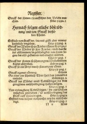 Hernach folgen etliche böse tödtung/ und von Straff derselben Theter.