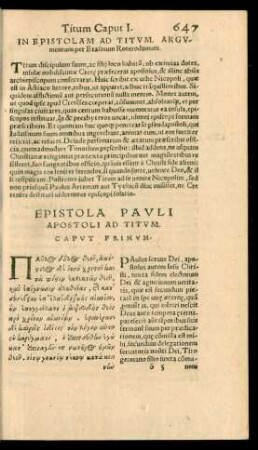 In Epistolam Ad Titum. Argumentum ...