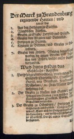 Der Marck zu Brandenburg regierende Herren ...