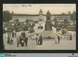 Karlsruhe : Blick auf Schloss m. Grossherzog Karl-Friedrich-Denkmal