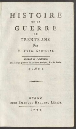 T. 1: Ornée d'un portrait de Gustave-Adolphe, Roi de Suede