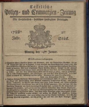 2tes Stueck, Montag den 14ten Januar. 1788