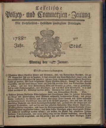 2tes Stueck, Montag den 14ten Januar. 1788