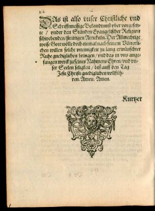 Das ist also unser Christliche und Schrifftmessige Bekandtnuß ...