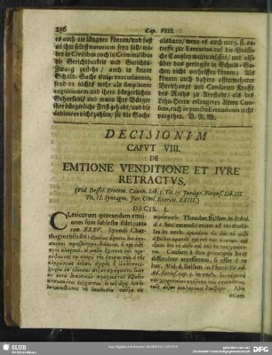 Caput VIII. De Emtione Venditione Et Iure Retractus