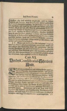 Cap. VI. Von des Consistorial-Schreibers Ambt.