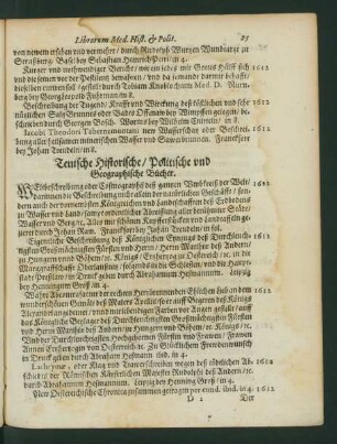 Teutsche Historische/ Politische und Geographische Bücher.