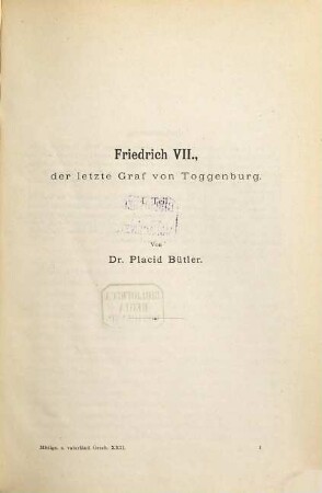 Friedrich VII., der letzte Graf von Toggenburg, 1