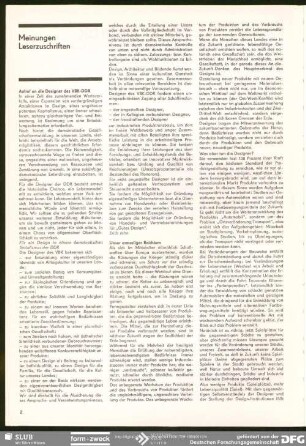 Aufruf an die Designer des VBK-DDR : Meinungen Leserzuschriften