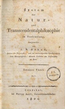 System der Natur- und Transscendentalphilosophie in Verbindung, 2