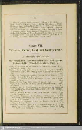 Gruppe VII. Literatur, Cultur, Kunst und Kunstgewerbe