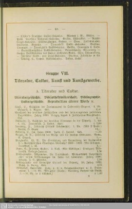 Gruppe VII. Literatur, Cultur, Kunst und Kunstgewerbe