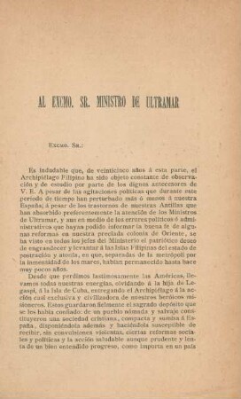 Al Excmo. Sr. Ministro de Ultramar