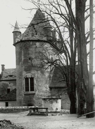 Liebstadt. Schloß Kuckuckstein (Wiederaufbau 15. Jh., Umbau 1796-1802). Bergfried (E. 15. Jh.). Ansicht von Norden