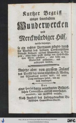 Kurtzer Begriff einiger sonerbahren Wunderwercken und Merckwürdiger Hilf ...