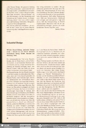 Industrial Design: Wilhelm Braun-Feldweg „Industrial Design heute – Umwelt aus der Fabrik" : Notiert und glossiert