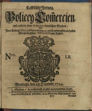 Nro. LII, Montags, den 28. Decembr. 1744