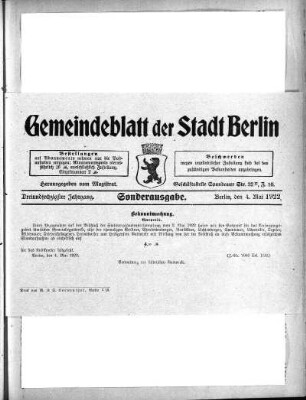 Sonderausgabe, 4. Mai 1922